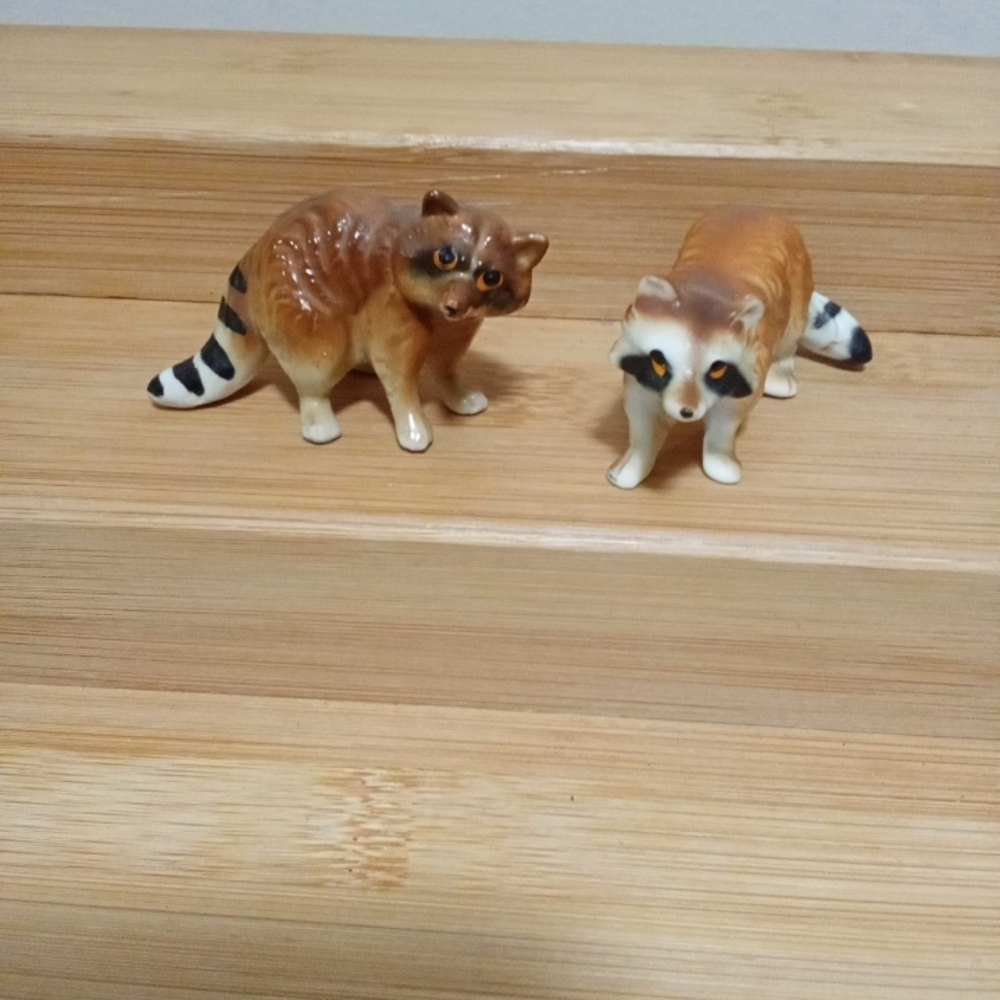 Vintage Bone China Raccoon Figurine set- Brown & Black